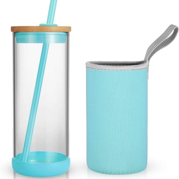 Tronco Glass Tumblers with Straw/Insulator Sleeve/Bamboo Lid 2Pk - Picture 2 of 6